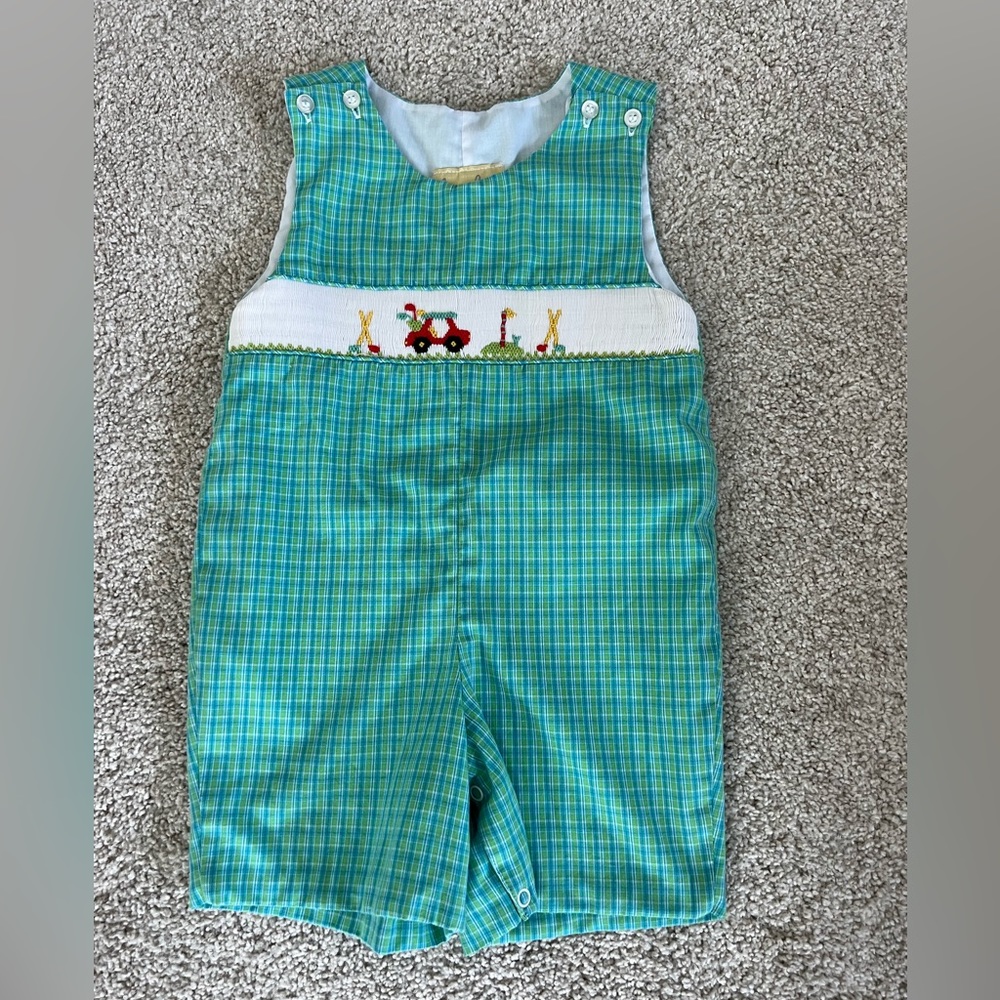 Liney Lu boy’s smocked golf romper/shortfall/jon jon size 2T